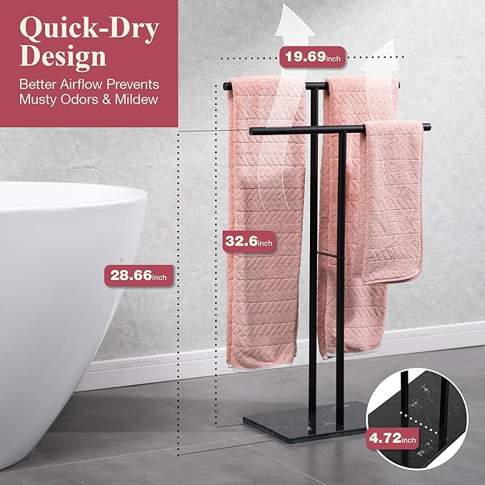 Towel Stand – Freestanding Towel Rack for Bedroom & Bathroom, Heavy-Duty Towel Drying Rack with Sturdy Base, Stylish Modern Free Standing for Spa & Home 1.6'x2.7'x0.7'