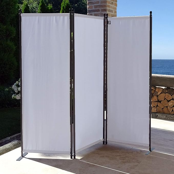 Room Divider 67" W x 65" H White | 3-Panel Folding Privacy Screen | Portable Room Partition | Garden Separation Paravent | Water Repellent Indoor & Outdoor Freestanding Wall