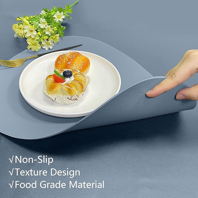 Herda Placemats Set of 6 for Dining Table Mats Faux Leather Placemats Wipeable Washable Placemats for Round Table Mats for Kitchen Dining Patio Heat Resist Easy to Clean Blue