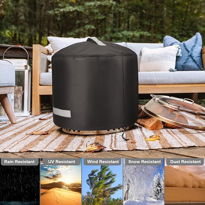 Fire Pit Cover for Solo Stove Bonfire 2.0 Cover 19.5 & 20 Inch, 600D Polyester Heavy Waterproof Round Covers for Stove, Solo Stove Bonfire Accessories for Outdoor Camping, 22" D x 16" H Bonfire Cover
