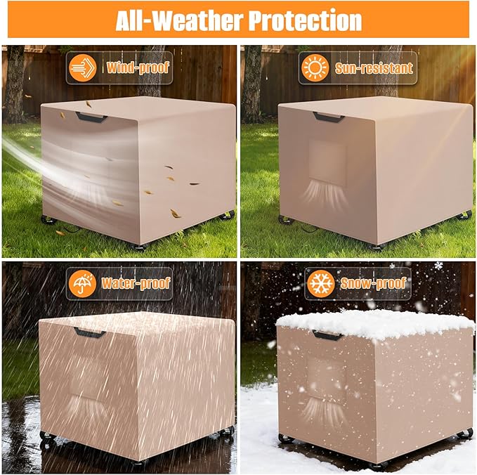 Kovshuiwe Porch Shield Fire Pit Cover Square-600D Fabric Waterproof and Resistant, Fits Outdoor For 44-48 Inch Fire Pit /Table Cover, Gas Fire Pit Cover-48"L x 28"W x 24"H, Khaki