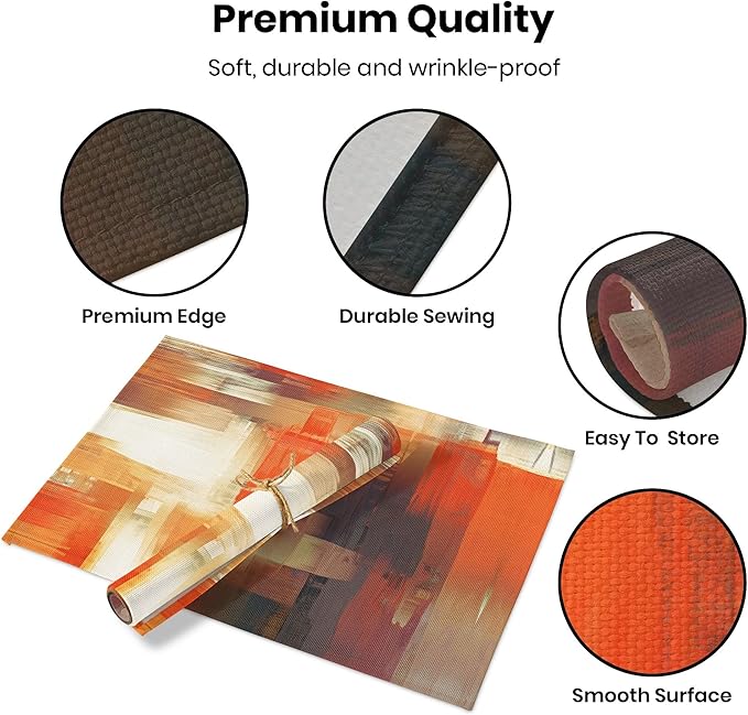 Orange Placemats for Dining Table Set of 6 Modern Art Abstract Painting Place Mats Washable Linen Placemat for Kitchen Home Dinner Party Decor 18x12 Inches