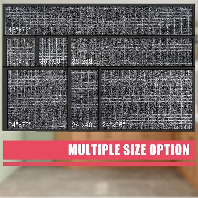 Kuyal Front Door Mat, 2'*4' Door Mat for Inside Outside Entrance,Waterproof Welcome Mats with Non-Slip Backing, Indoor Outdoor Entryway, Commercial Floor Mats, Durable & Easy to Clean, Dark Gray