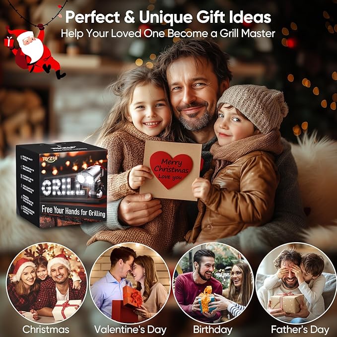Grill Light Grilling Accessories: Mens Valentines Gifts for Dad Him Husband - LED Bright Smoker BBQ Light for Outdoor Grill - Clamp-On Handle Mount Two Brightness Settings with Batteries