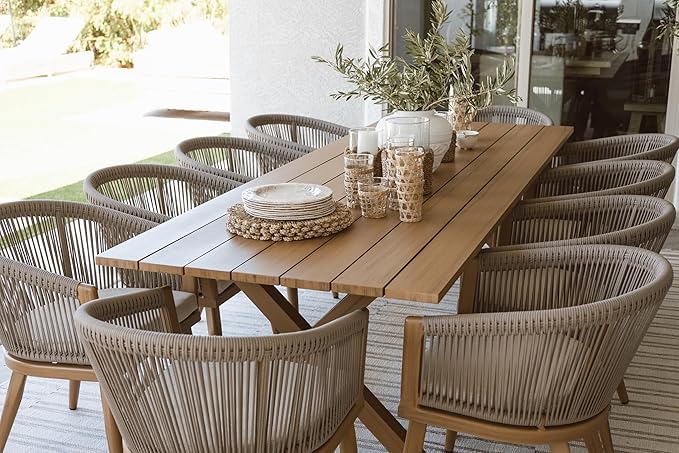 PURPLE LEAF Outdoor Dining Set for 10 All-Weather Aluminum 11 Piece Furniture Sets with Woodgrain Table and Rope Weave Chairs Included Cushions for Backyard Indoor Decor Kitchen Patio Set Teak Color
