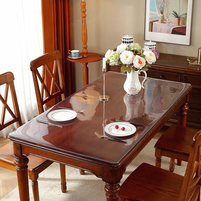 Clear Table Protector - 28 x 72 Inch, 1.5mm Thick PVC Waterproof Table Cover for Desk & Dining Room
