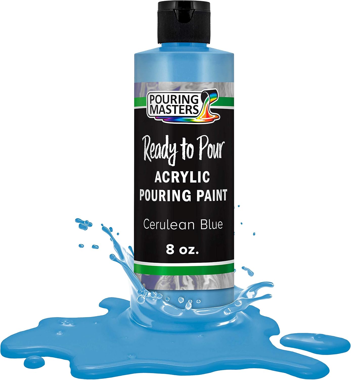 Pouring Masters Cerulean Blue Ready to Pour Acrylic Pouring Paint - Premium 8-Ounce Pre-Mixed Fluid Acrylic Paint - Fluid Art Supplies for Canvas, Wood, Paper, Tile & Rocks