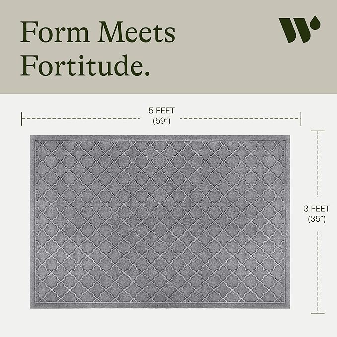 WaterHog Heavy Duty Doorway Mat, 3' x 5', Made in USA, Durable & Skid-Resistant Entryway Mat, Water-Trapping, Indoor/Outdoor Decorative Floor Covering, Cordova Collection, Medium Grey