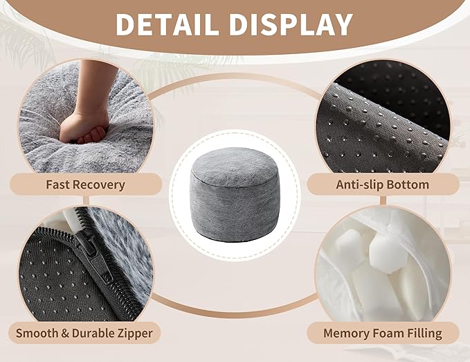 Round Pouf Ottoman Foot Rest Plush Ottoman Footstools for The Living Room Ottomans Stuffed Full of Foam Blocks 26"x18" Large Foot Stool Dark Grey Footrests Hassocks and Ottomans Set
