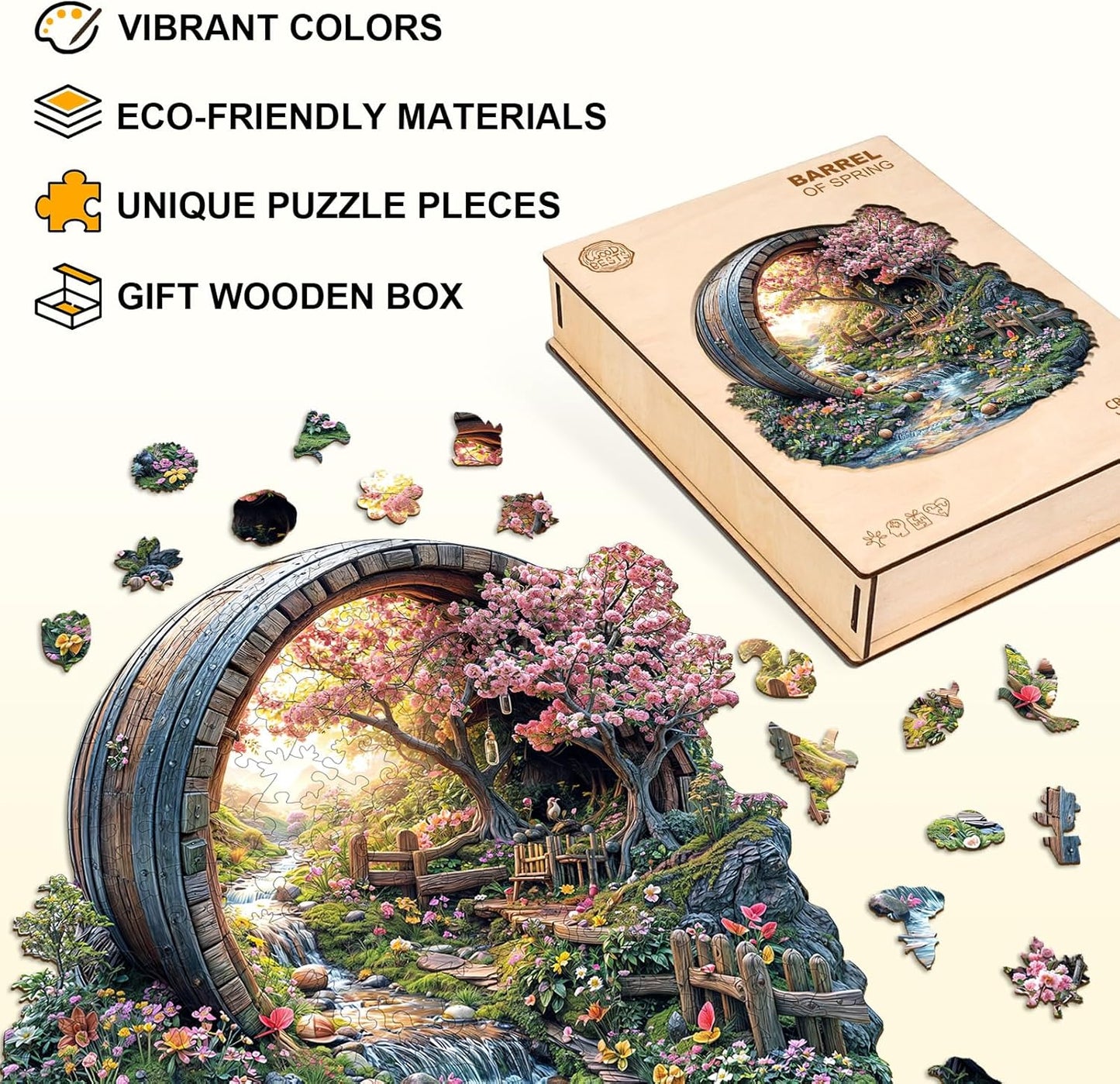 Wooden Puzzles for Adults, Spring Flower Wooden Jigsaw Puzzle for Adults, 280 Piece Unique Animal Shape Wood Puzzles Adult, Birthday Party Gifts for Friends & Family Game Home Decor (L-13.4 * 13.1in)