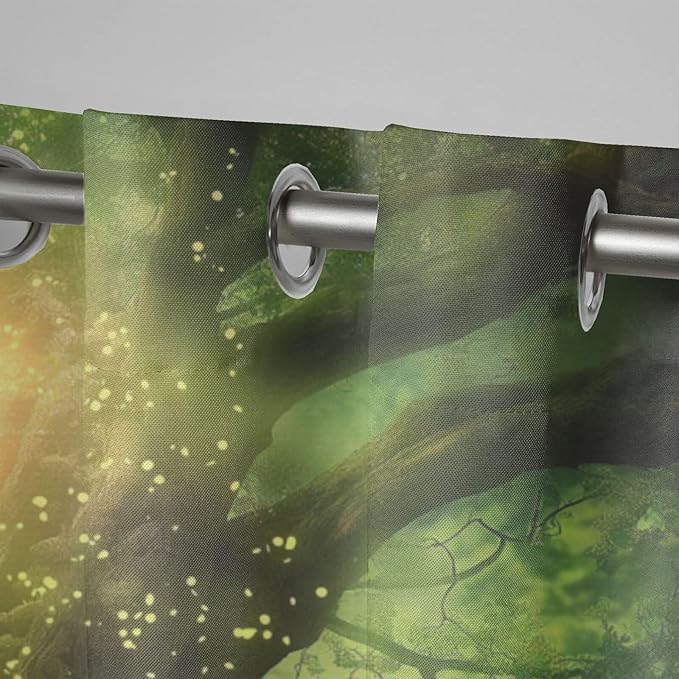 Fantasy Theme Waterproof Indoor/Outdoor Curtains,Forest Pattern,Privacy Curtains for Porch Pergola Arbor Lanai Pool House Outside Deck,2 Panel,W42 x L63,Green