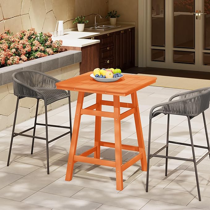 Costaelm Outdoor Bar Table, 37" Counter Height Square Patio Cocktail Bar Table with Umbrella Hole, Patio Bistro Dining Pub Table for Front Porch Deck Backyard Garden, Orange