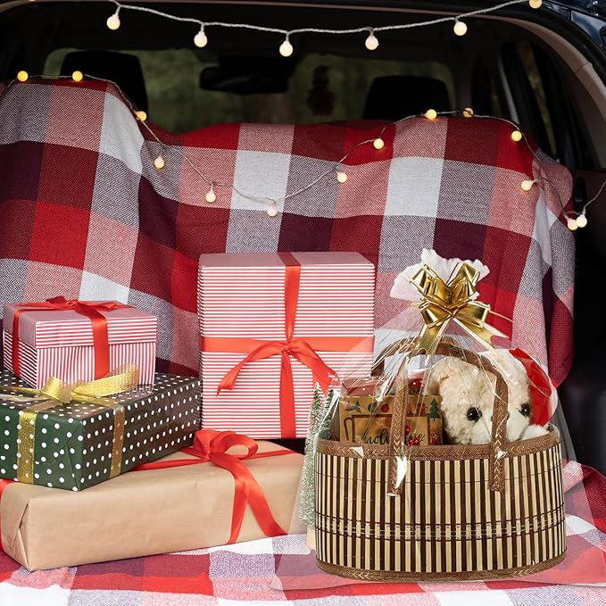 Reallnaive Baskets for Gifts Empty Sturdy Woven Bamboo Gift Basket with Gift Bags and Ribbons for Christmas Thanksgiving Birthday Mothers Day Housewarming Party Gift Wrapping, 12"x 8"x 6"(2 Set)
