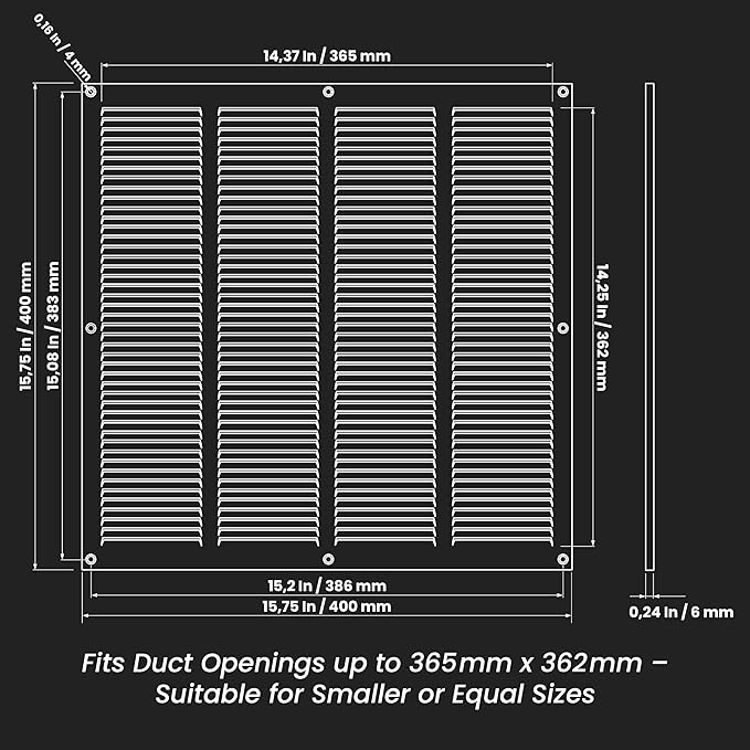 Repa Market Air Vent Cover 16x16 Inch (Outer Dimensions) Galvanized Steel Louvered Grill Cover with Mesh Screen/Wall or Ceiling Vent/HVAC Register for Indoor and Outdoor Ventilation