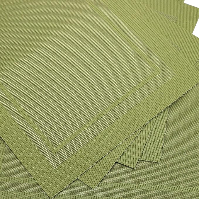 Gugrida Placemats Set of 6 Plaid Checkered Green PVC Placemat for Dining Table Durable Woven Vinyl Stain tablemats 18"X12"