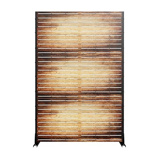 Casaphoria 72" H x 47" W Metal Outdoor Privacy Screen, Freestanding Decorative Divider for Patio, Deck, Balcony, and Garden with Stable Base, Wood Color