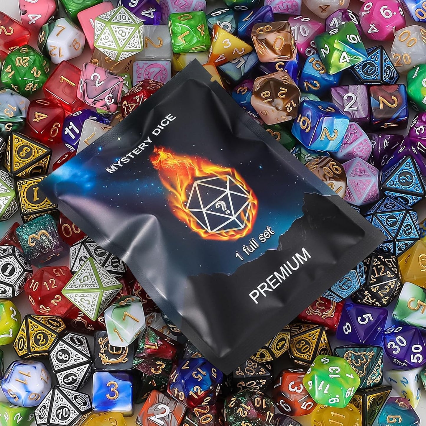 QMAY Polyhedral Dice - 8PCS Mystery Dice Set, Various Styles, Random D&D Dice Patterns & Dice Bag, DND Gifts, Suitable for Dungeons and Dragons, RPG, MTG,Role Playing Table Game