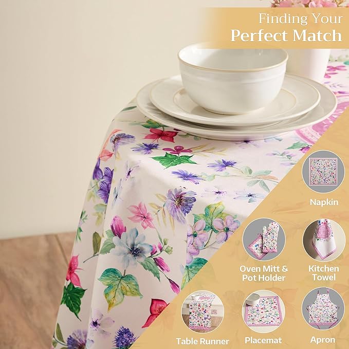 Maison d' Hermine Table Cloth Round Table 100% Cotton 63 Inches Tablecloth Reusable Decorative Everyday Use for Dining Room, Farmhouse, Home, Party, Festive & Wedding Spring Summer - Chardon