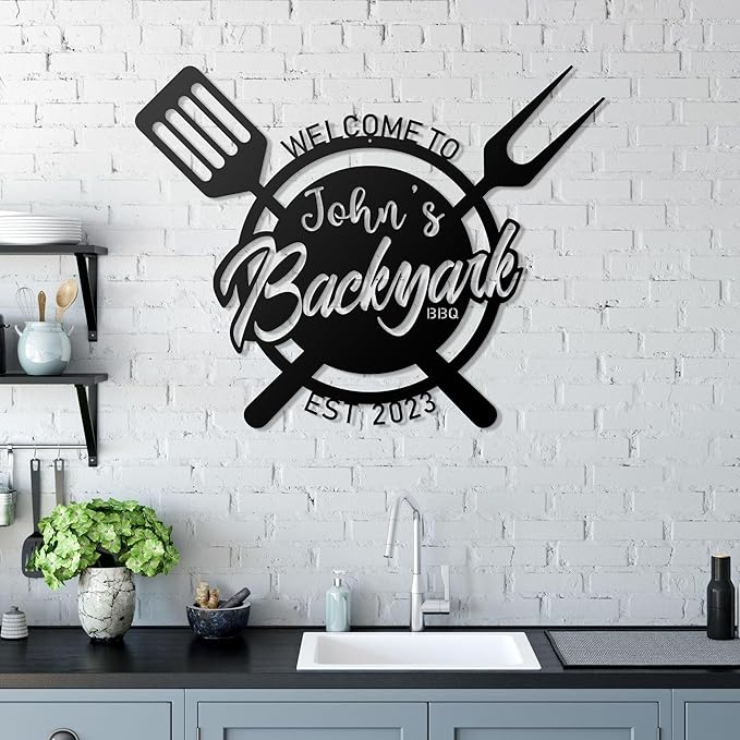 Personalized Backyard BBQ Sign - Custom Welcome Grill Metal Wall Art, Barbecue Led Light Up Sign, 16-Color LED with Remote Control, Neon Grill Decor for Dad, Man Cave, Home Bar, Patio