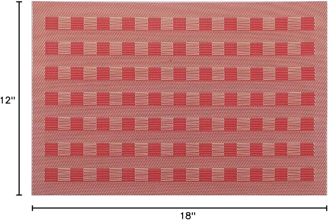 Gugrida Placemats, Placemats PVC Table Mats Woven Vinyl Placemats, Set of 6 (Red)