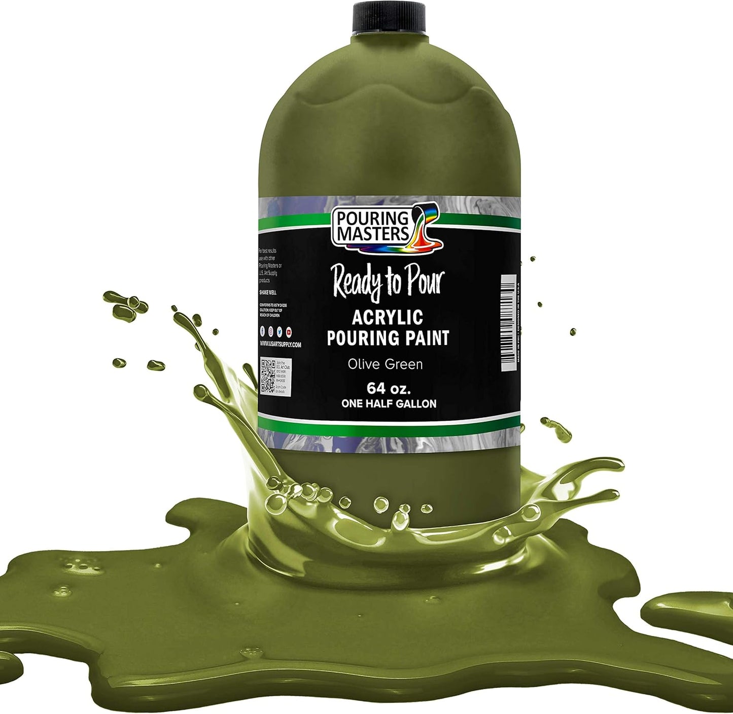 POURING MASTERS Olive Green Acrylic Ready to Pour Pouring Paint - Premium 64-Ounce Pre-Mixed Water-Based - for Canvas, Wood, Paper, Crafts, Tile, Rocks and More