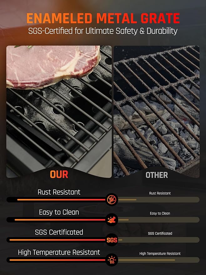 NATURAL EXPRESSIONS Charcoal Grills BBQ grill,36 in Large Smoker Grill with Dual-Zone Lifting Trays,Portable Charcoal Grill with Foldable Side Tables,Large Outdoor Grill for Camping,BBQ,Party,Picnic