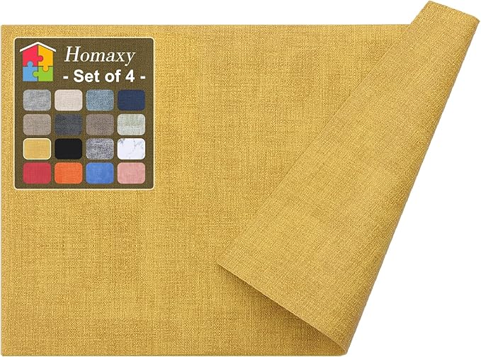 Homaxy Faux Leather Heat Resistant Placemats for Dining Table Set of 4, Waterproof Wipeable Washable PU Table Mats, Easy to Clean Anti-Slip Place Mats, 11.8" x 17", Yellow