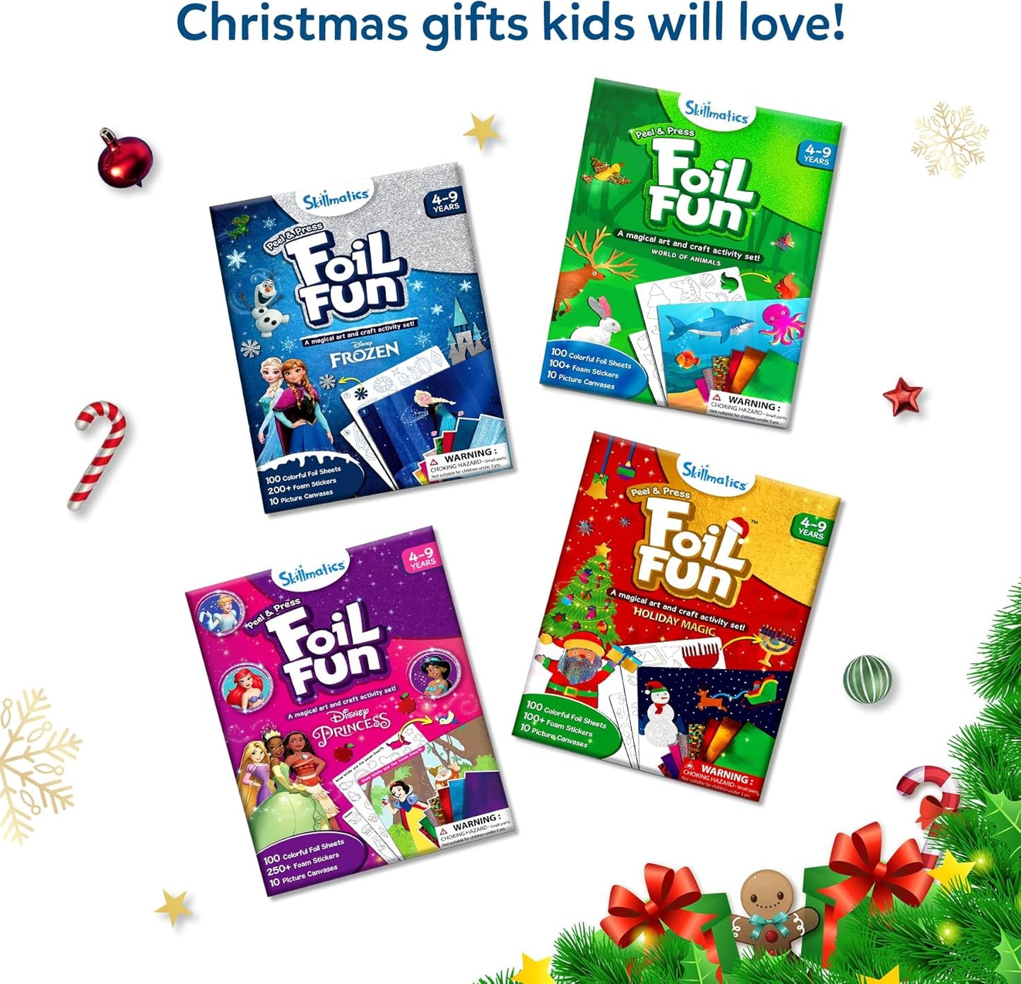 Skillmatics Foil Fun – Mess-Free Holiday Art & Craft Kit for Kids, DIY Creative Activity, Travel Game, Stocking Stuffer & Christmas Gift for Boys & Girls Ages 4, 5, 6, 7, 8, 9