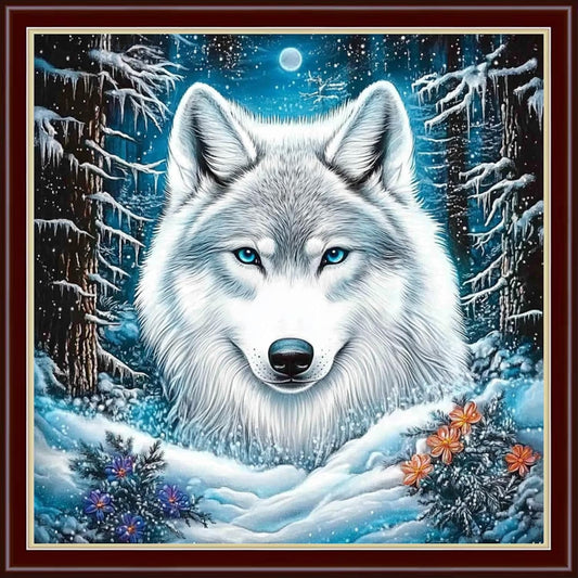 Dimensean Stamped Cross Stitch Kits Full Range of Embroidery Patterns Starter Kits for Beginners Adult or Kids DIY Cross Stitches Needlepoint Kits 11CT-Forest Abstract Wolf 18x18 inch