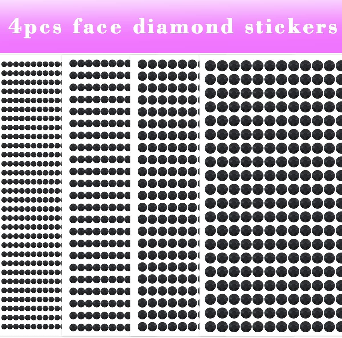 1799pcs Self Adhesive Face Gems Stickers, Hair Gems Rhinestones Stickers, Bling Jewels for Makeup, Crafts, Home Decor Scrapbooking Embellishments, 4 Sizes 3mm/4mm/5mm/6mm(Black Rhinestones)