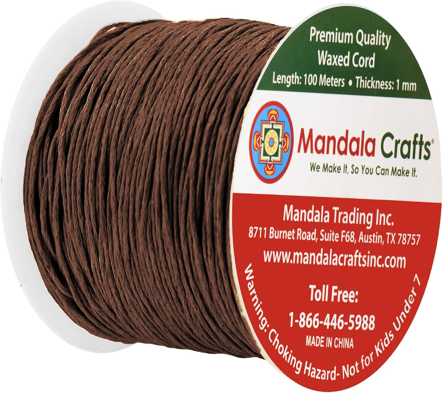 Mandala Crafts 1mm 109 Yards Brown Cotton Waxed Cord for Jewelry Making Bracelet Cord Waxed String - Beading String Thread Jewelry Cords for Necklaces String