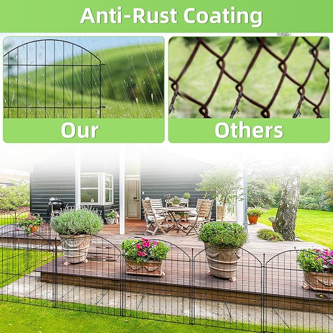 Decorative Garden Fence 24in (H) x20ft (L), 10 Pack No Dig Fence Animal Barrier for Dog with Lock, Arched Flower Bed Edging, Wire Border Panel Fencing for Yard Patio Outdoor Decor