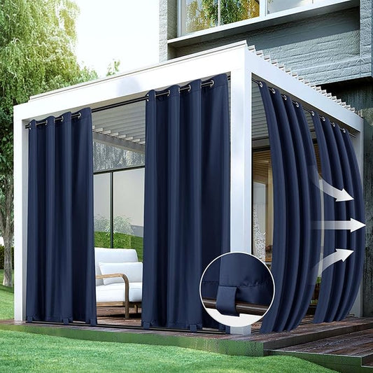 HolidayIdeas Outdoor Curtains for Patio Waterproof-4 Panels Windproof Weatherproof Privacy Curtains-Grommet Top and Tab Bottom Drape for Gazebo, Porch, Pergola, Cabana, Backyard 54x95 Inch Navy