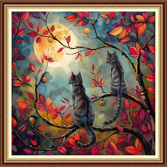 Funchey Stamped Cross Stitch Kits, DIY Cross Stitch Pattern for Adults Beginners Needlepoint Kits Embroidery Kit Arts and Crafts 11CT-Cats Admiring The Moon 18x18 inch