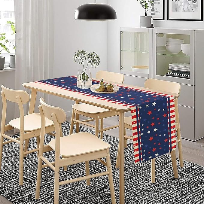 4th of July Table Runner, America Stars Stripes Patriotic Independence Memorial Day Table Runner for Kitchen Dining Home Party Holiday 13x120in