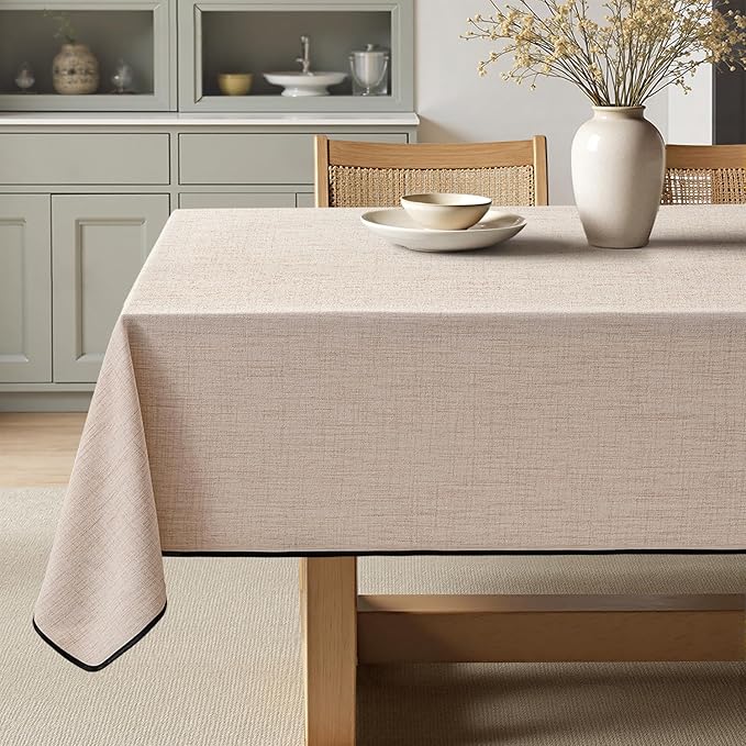 MIULEE Natural-Black Linen Polyester Tablecloth 60x84 Inch Spring Rectangle Table Cloth Waterproof,Stain Resistant & Wrinkle Resistant for Dining Party Wedding