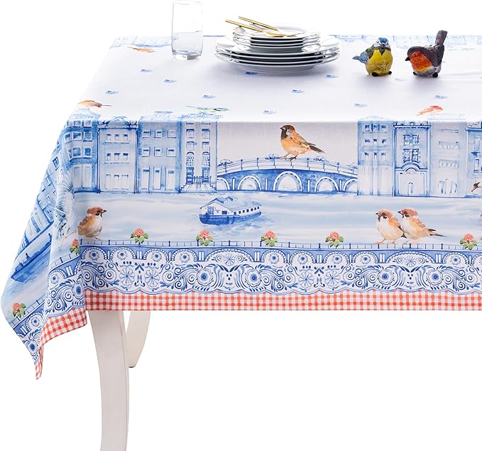 Maison d'Hermine Table Cloth Rectangle Table 100% Cotton Tablecloth for Dining Room, Farmhouse, Home, Hotel, Parties & Wedding - Ideal for Easter Decorations Spring & Summer (Amsterdam Canals,60"x90")