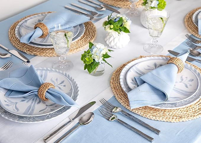 Solino Home Linen White Table Runner 132 Inches Long - 100% Pure Linen Extra Long Table Runner 14 x 132 Inch for Valentines, Spring, Easter - Classic Hemstitch