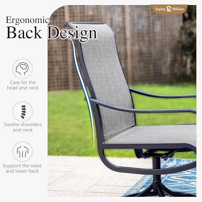 Sophia & William Outdoor Dining Set Patio Dining Set for 4 Outdoor Table and Chairs 5 Pieces with Swivel Patio Chairs 37"x 37" Metal Table for Garden Pool All Weather Grey