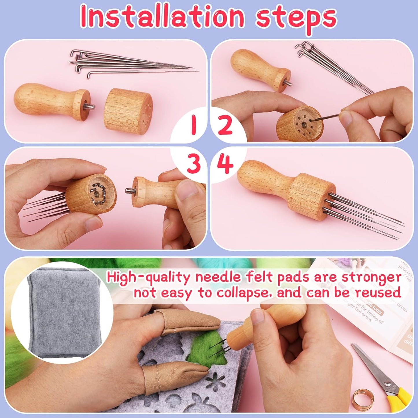 Mayboos Needle Felting Kit, 42 Colors Wool Roving Set, Needle Felting Kit with Felting Tool and Foam Mat Needle Felting Supplies for Home Decoration Felted