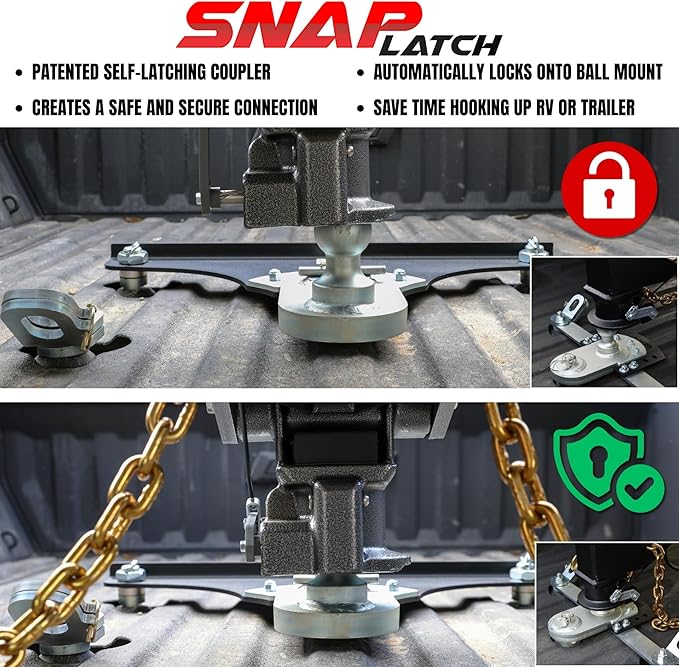 GEN-Y Hitch Fifth Wheel to Gooseneck Static Pin Box with SnapLatch Coupler, 30,000 Towing Capacity, 6,500 Tongue Weight, Fits Rhino Frames