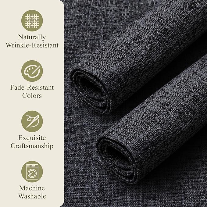 KXN Placemats Set of 6, Dual-Layer Thickened Faux Linen Table Mats, Heat Resistant & Wrinkle-Free, Machine Washable Cloth Place Mats for Kitchen Dining Indoor Outdoor (Dark Gray)