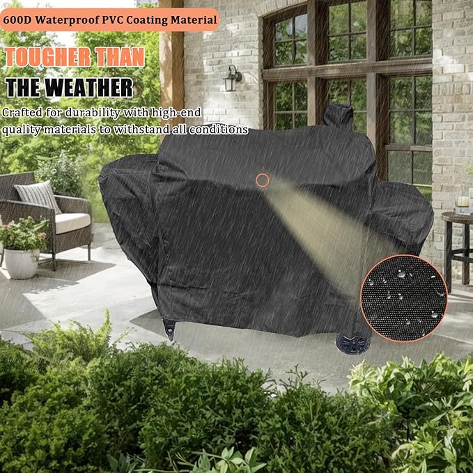 Grill Cover for Pit Boss Platinum Laredo 1000 Wood Pellet Smoker Grill, 600D Heavy Duty Waterproof Pitboss PB1000PL Grill Cover Replacement, Zipper Design, Black