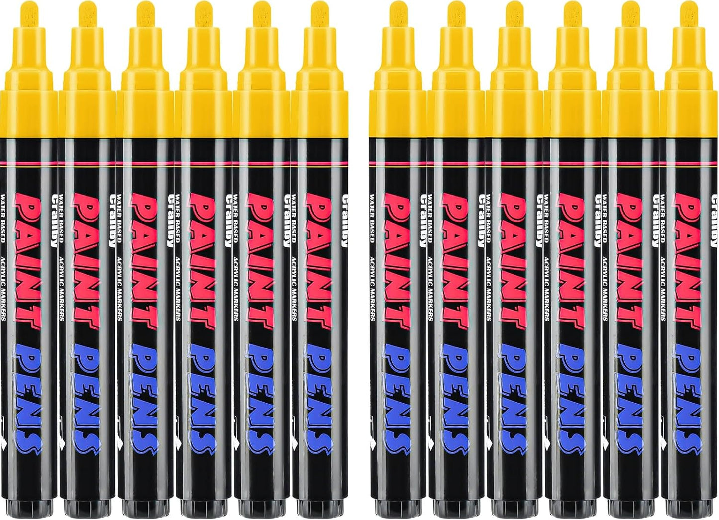 Yellow Paint Pens Paint Markers - 12 Pack Permanent Quick Dry Waterproof Marker Pens for Rocks Wood Fabric Plastic Canvas Glass Mugs Metal Tire Stone