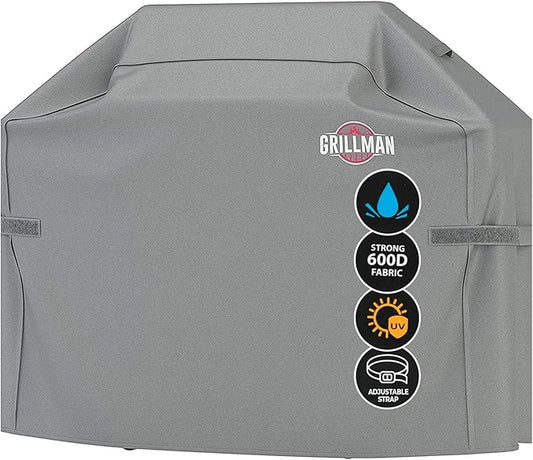Grill Cover by Grillman, Gray, 60 Inch, BBQ Outdoor Grill Covers, Charcoal & Gas Grills, Waterproof, Rip-Proof, Weather-Resistant, Anti-UV, Barbecue Cover for Weber, Genesis, Charbroil, Nexgrill, etc