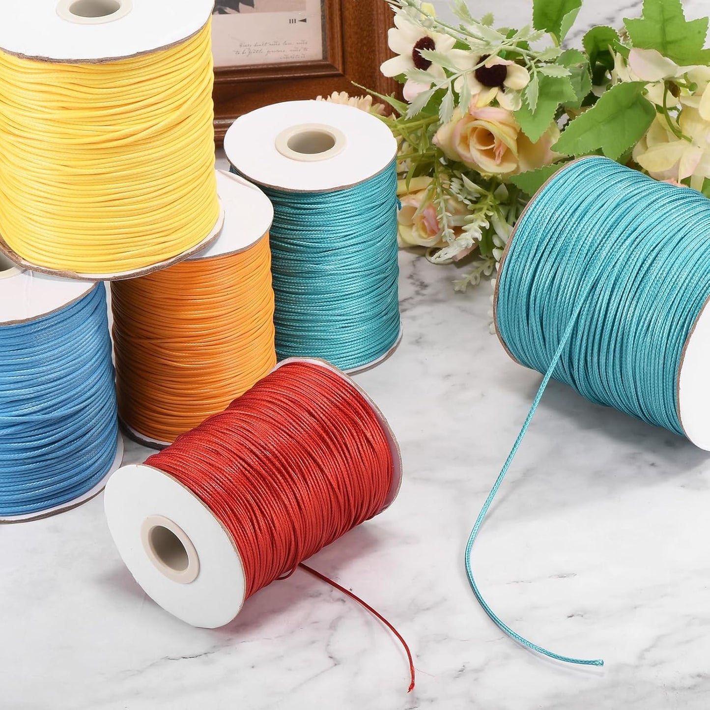 MECCANIXITY Waxed Cord 1.5mm Waxed Polyester Cord 175 Yard Wax String for Bracelet Making,Necklaces, Beading,Jewelry Making and DIY Crafts(Dark Blue)