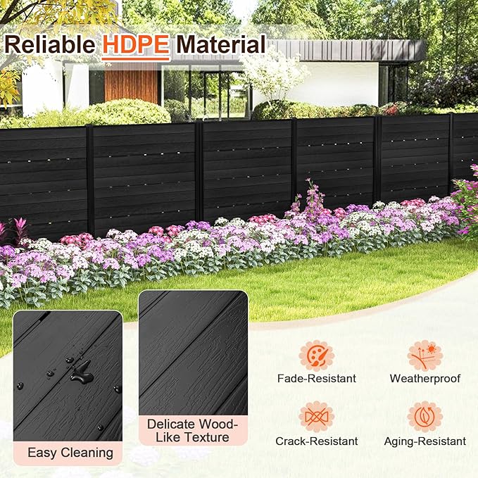 Giantex 2 Panels Air Conditioner Fence with 5 Stakes, 48''W x 45''H Outdoor Privacy Screen, HDPE Decorative Trash Can Enclosure, Freestanding Fences for Garden Lawn AC Unit Pool Pump, Black