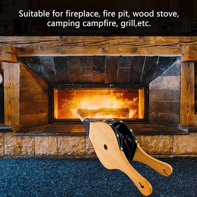 Fireplace Bellows, 19"x8" Indoor for Fire Pit Wood Stove, Large Air Blower With Cast Nozzle, for Outdoor Camping (Oak Wood)