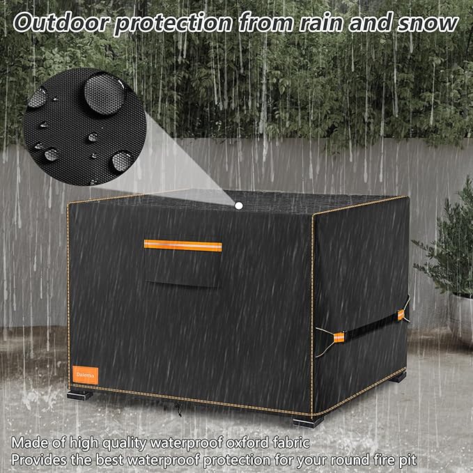 Fire Pit Cover,Outdoor Heavy Duty 600D 100% Waterproof Fire Pit Cover Square,Weatherproof Firepit Covers Square 32" L x 32" W x 24" H,Black