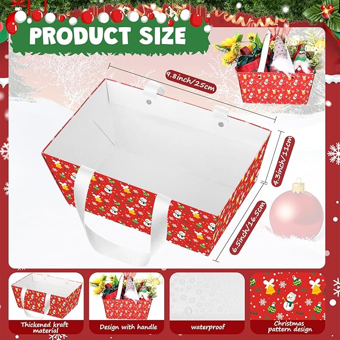 Pinkunn 48 Pcs Basket for Gifts Empty DIY Bulk Party Gift Basket Kit with Handles Market Trays for Packages Wrapping Wedding Party Anniversary Display(Red,Christmas)